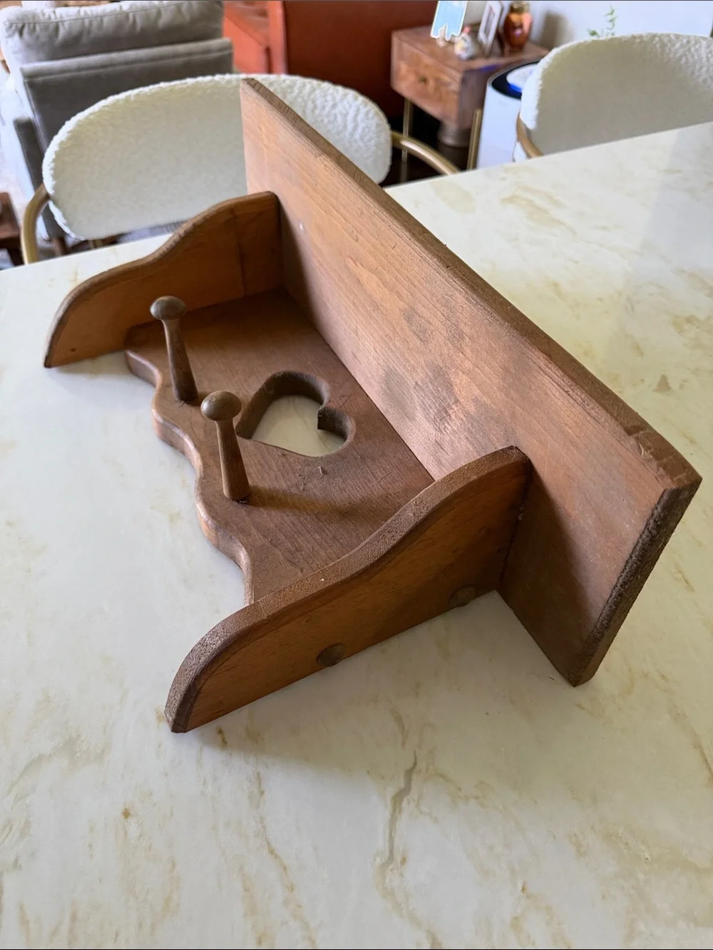 Wooden Heart Wall Shelf Hook - Brown